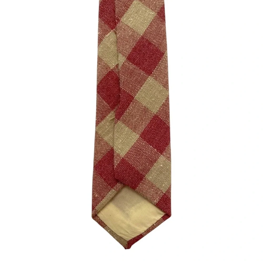Vintage Vicky Davis Men's Classic Neck Tie Red Beige Check Pattern Silk Blend